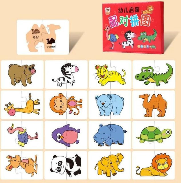 Binchi Montessori Kleinkind Puzzlekarten, Obst Tier Zuordnung, ab 3 Jahre - Bild 1