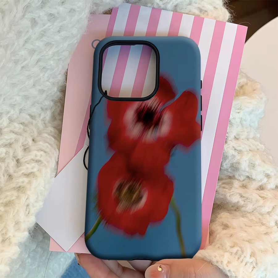 Handyhülle mit roten Blüten für Apple iPhone 11 bis iPhone 17 Pro Max Plus mit doppelschichtiger Rückseite - Bild 4