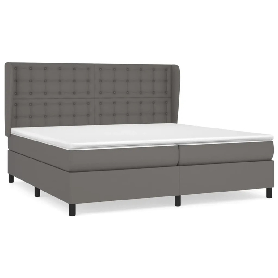 vidaXL Boxspringbett Hybrid mit Matratze und Kopfteil, Grau, Kunstleder, B/T: 200 x 200 cm, H: 203 cm - Bild 2
