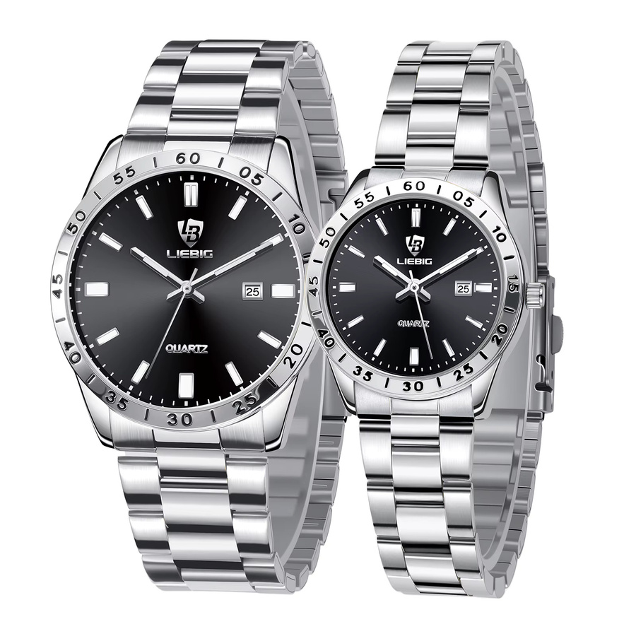LIEBIG Armbanduhr Edelstahl, Analoguhr, Schwarz, Silber, Datum, Unisex - Bild 6