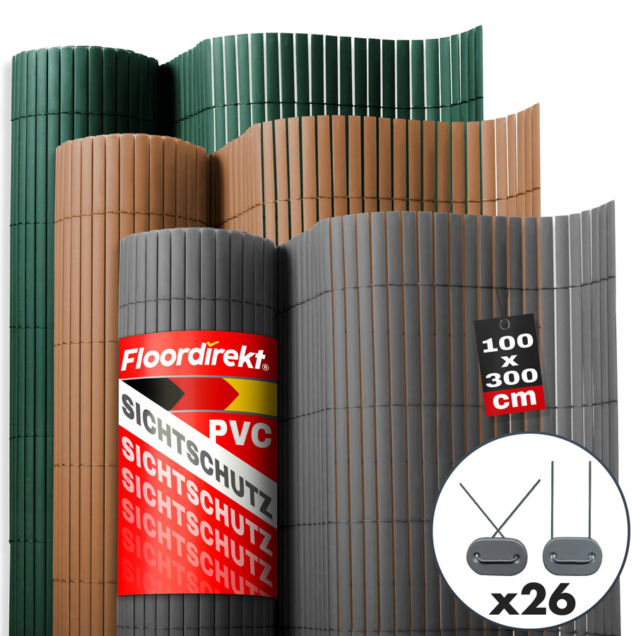 FLOORDIREKT PVC Sichtschutzzaun in Grau, Matte Sichtschutzmatte für Balkon, Terrasse und Garten, B/H: 100 x 300 cm - Bild 6