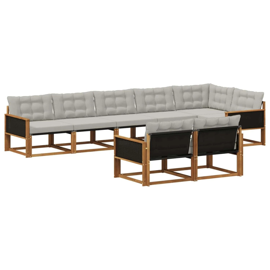 vidaXL Outdoor-Sofagarnitur L-Form aus Akazienholz mit 8 Kissen in Natur und Hellgrau - Bild 2