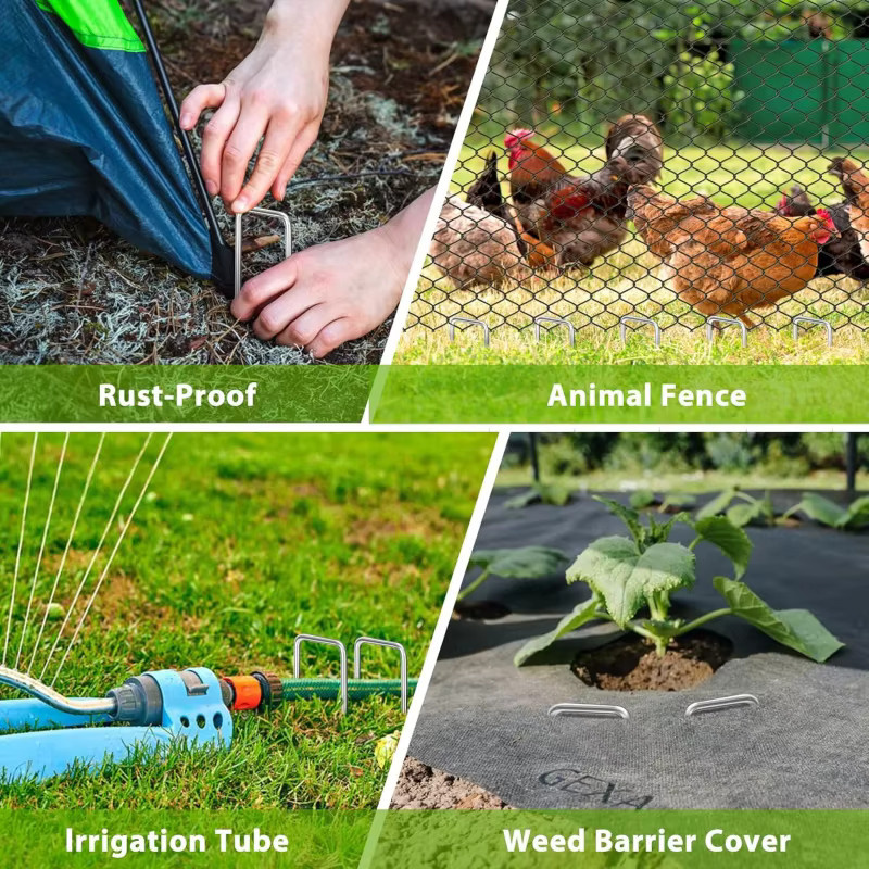 Verzinkte U-Landschaftspfähle als schwere Bodenklammern zur Befestigung von Unkrautbarrieren und Gartenzubehör, Farbe: Silber - Bild 3