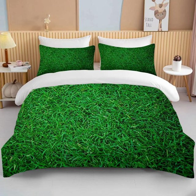 Wiese der Natur 3-teiliges Bettwäsche-Set aus Mikrofaser mit floralem Design in Grün, B/H: 140 x 210 cm - Bild 1