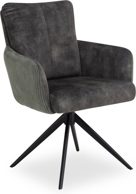 Armlehnstuhl HARPER DELEIMA modern in Grün mit Samt und Cord sowie Metallgestell, B/T/H: 65,0 x 61,5 x 89,0 cm - Bild 1