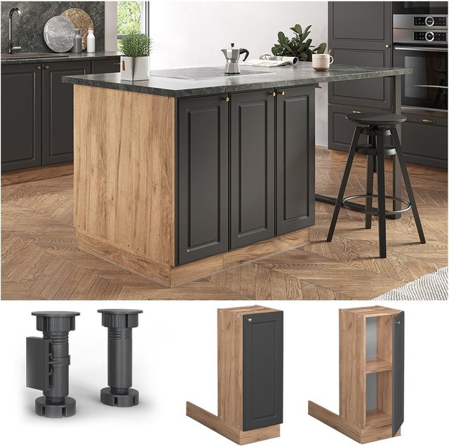 Vicco Küchenunterschrank Fame-Line Landhaus Eiche Anthrazit mit Gold-Akzenten und Softclose-Scharnieren, Breite: 30 cm - Bild 1