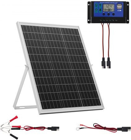 VEVOR Solar Panel Battery Charger 25W 12V mit intelligentem MPPT Controller und verstellbarer Halterung, IP67 wasserdicht, Schwarz - Bild 1