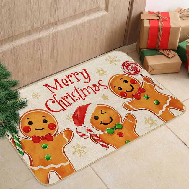 VIKAMA Weihnachtliche Fußmatte mit Lebkuchenmann Motiv, rutschfest, Mehrfarbig, B/T: 60 x 40 cm - Bild 1