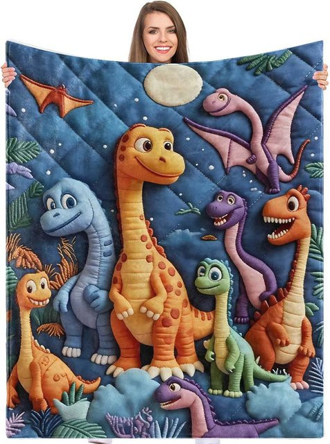 JMG Household Supplies Kuschelige Fleece-Decke für Kinder mit Cartoon-Dinosaurier-Motiv in Blau, B: 100 cm, H: 70 cm - Bild 1