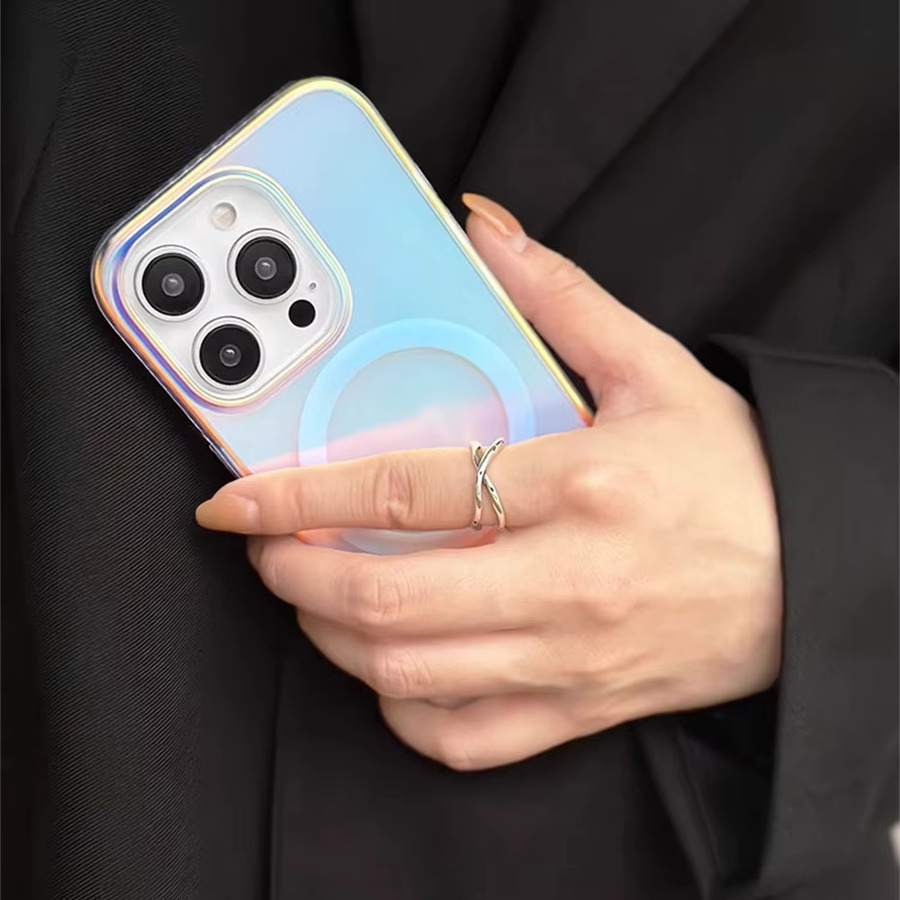 Magnetische MagSafe Schutzhülle mit mattem Laser Gradient Design für iPhone 17 16 15 14 13 12 Pro Max in Aurora Multicolor, stoßfeste Hülle - Bild 2
