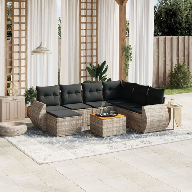 Vidaxl Gartenmöbel-Set aus Polyrattan mit Kissen, 8-teilig, Grau, Modernes Design - Bild 1