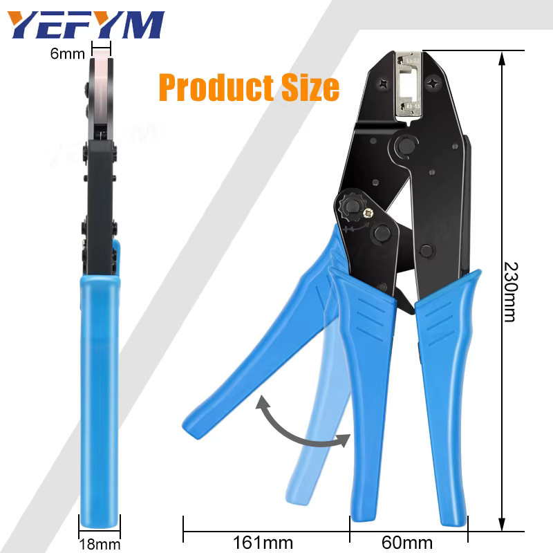 YEFYM Crimpzange HS-056FL für isolierte Flachsteckhülsen 0,5-2,5mm2 (20-13AWG) mit Buchsen 4,8, 6,3 mm - Bild 2