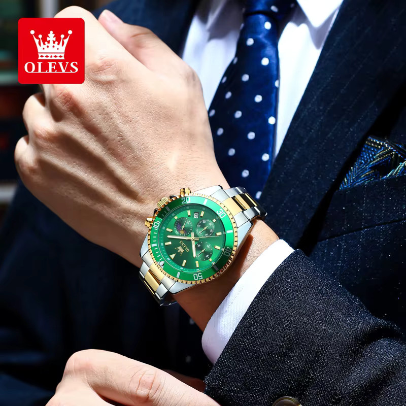 OLEVS Chronograph, Edelstahl, Quarz, Grün, Herren - Bild 3