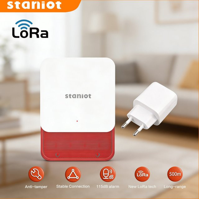 Staniot LoRa Smart Home Sirenen-Alarmanlage in Weiß mit 115dB Lautstärke und 500m Reichweite, kompatibel mit Secpanel 7 Pro - Bild 1