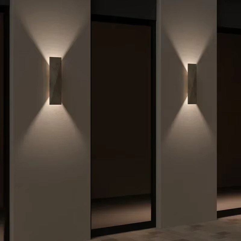 LED Außenwandleuchte Pumous aus gelbem Travertin im japanischen Stil für Wohnzimmer und Schlafzimmer, Up-Down Licht in Warmweiß, Rechteckig - Bild 2