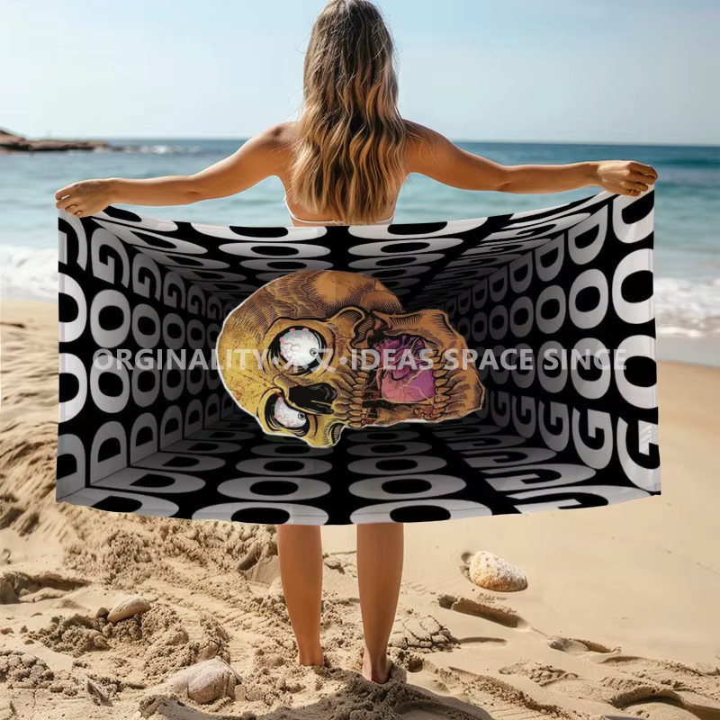 Strandtuch mit Totenkopf-Gothic-Muster in Schwarz für Erwachsene mit Sonnenschutz und Windschutz - Bild 2