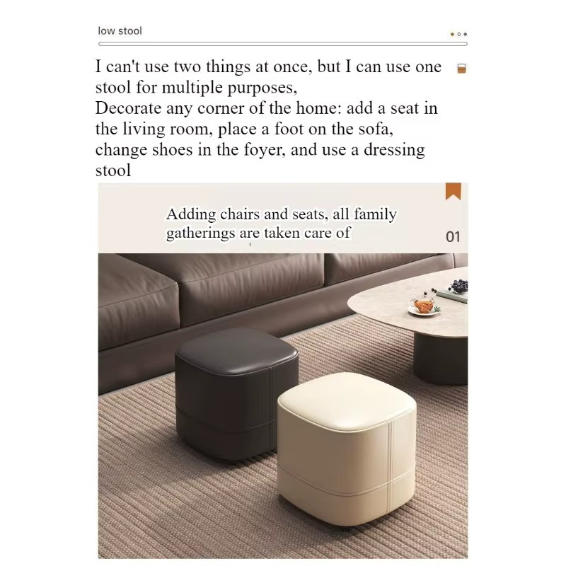 LIUSHADUOLA Luxus Polsterhocker aus Leder in Schwarz, quadratischer Hocker für Wohnzimmer und Schlafzimmer - Bild 3