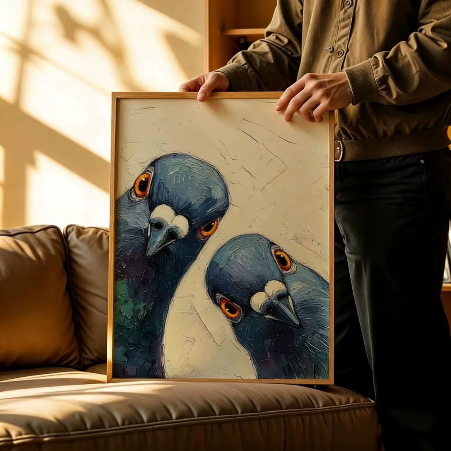Retro-Kunstdruck mit Tauben im Mid-Century Stil von SHENCHEN als Wandkunst für dein Wohnzimmer oder deine Küche - Bild 2
