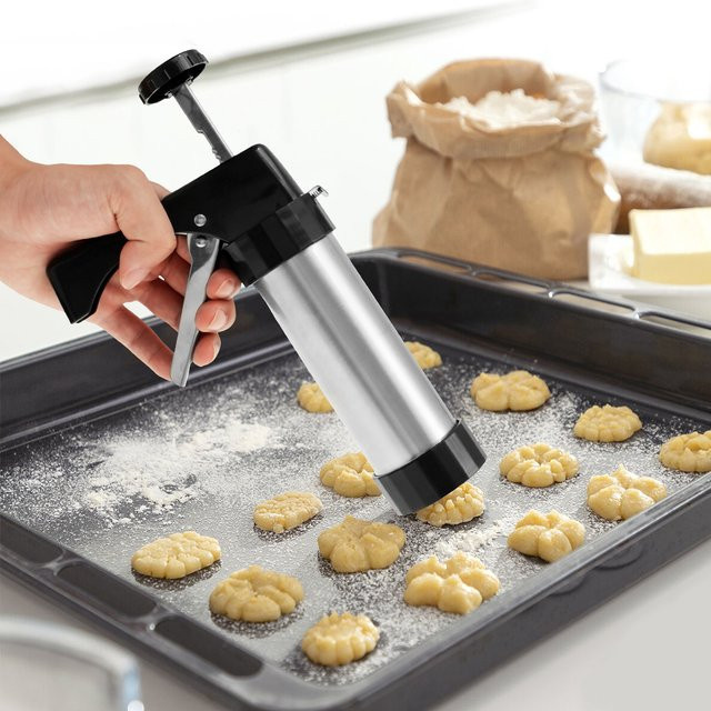 Willstar Kekspresse-Set aus Edelstahl in Silber und Schwarz mit 16 Keksscheiben und 8 Zuckerguss-Spitzen zum Backen von Keksen - Bild 1