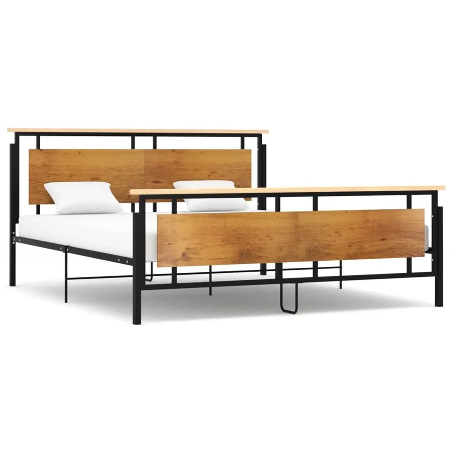 vidaXL Bett aus Metall und Massivholz Eiche in Schwarz, B/T/H: 180 x 200 cm - Bild 2