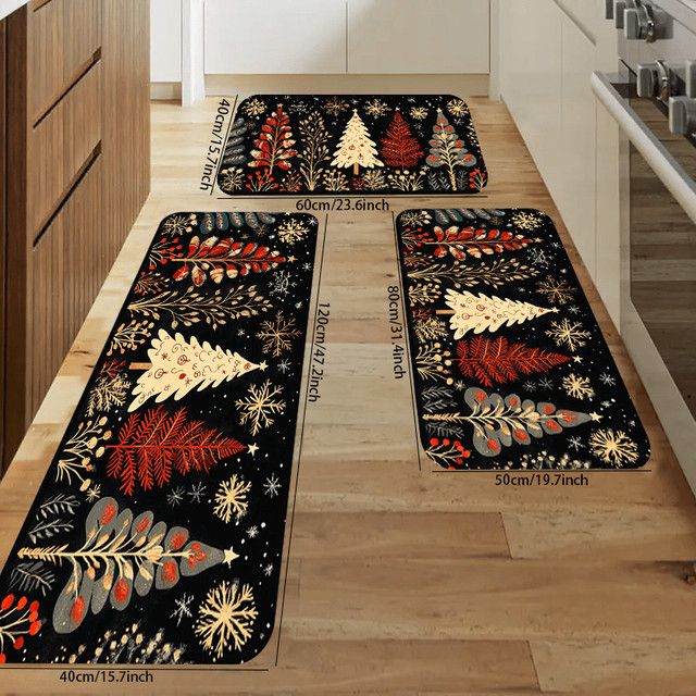 VIKAMA Weihnachtsteppich mit Weihnachtsbaum-Design, saugfähige Bodenmatte in Multicolor für Wohnzimmer, Küche oder Sofa - Bild 1