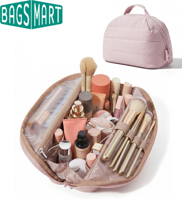 BAGSMART Reise-Make-up-Tasche für Damen, gepolsterte und wasserabweisende Kosmetiktasche in Pink/Multicolour - Bild 1