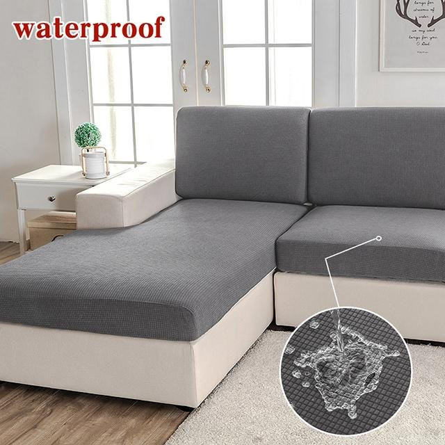 BRHUIXUE Wasserdichter Sofa-Sitzkissenbezug aus Jacquard-Polyester, elastisch und waschbar, Lichtgrau, Größe S - Bild 1