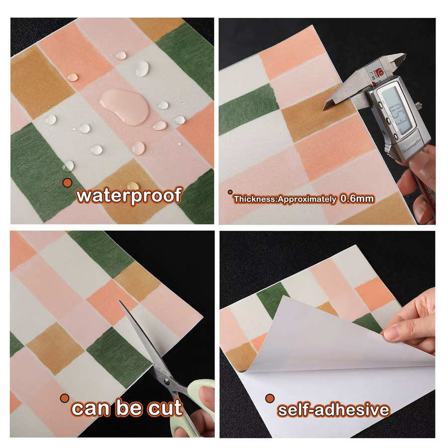 10 Stück Ascowa Retro Vinyl Fliesen Peel & Stick in Pink und Green, geometrische selbstklebende Rückwandplatten für Küche und Badezimmer - Bild 3