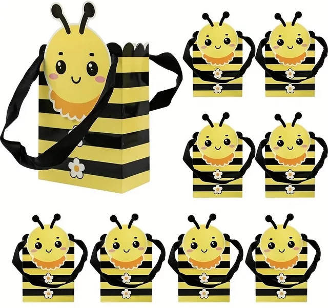20 Stück Geschenktüten aus Papier mit gelbem Cartoon-Bienen-Motiv für Geburtstage und Hochzeiten - Bild 1