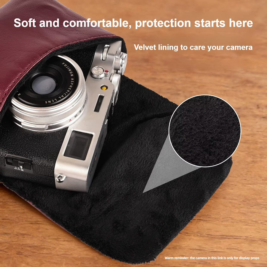 Kameratasche aus weichem Leder für Fuji, Ricoh und Sony spiegellose Kameras sowie CCD-Digitalkameras, Schwarz, Rot, Braun - Bild 5