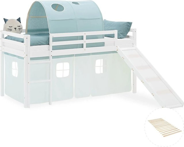 Homestyle4u Kinder Hochbett mit Rutsche und Treppe aus Kiefernholz in Grün, B/T/H: 207,5 x 90 x 217,5 cm - Bild 1