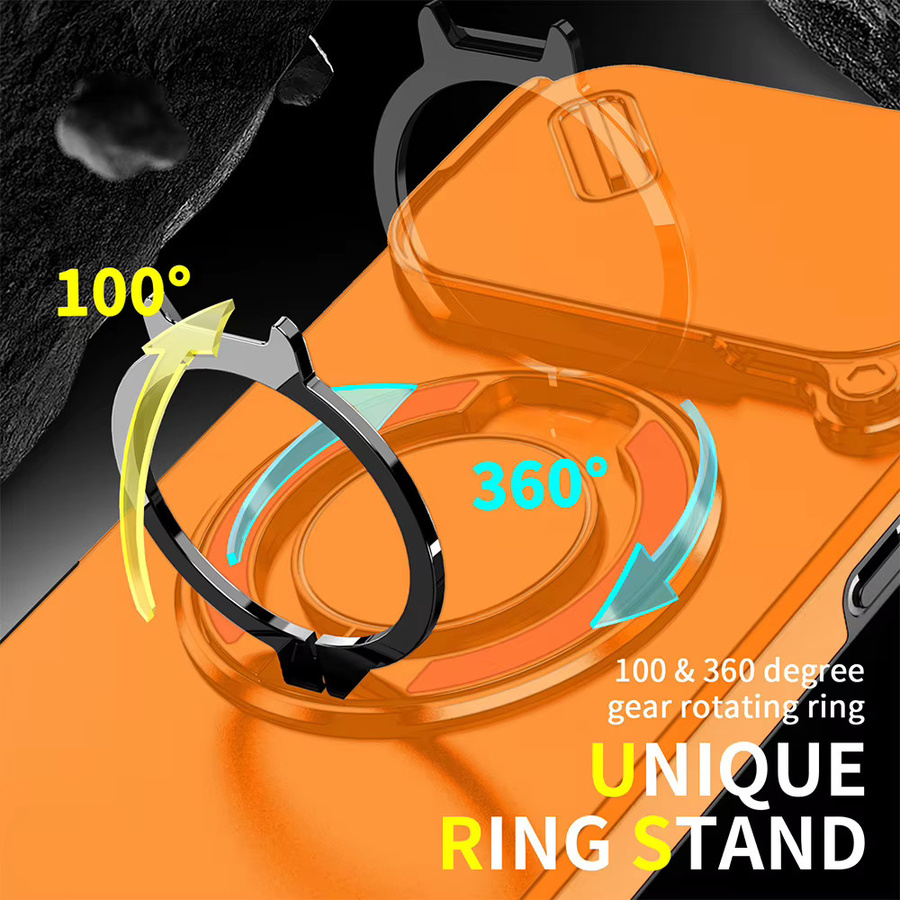 Stoßfeste magnetische iPhone Schutzhülle mit Ring-Ständer und Kamera-Flip-Schutz für Apple iPhone 17 Pro Max 16 15 14 13 12 11 Plus in Rot und Orange - Bild 4