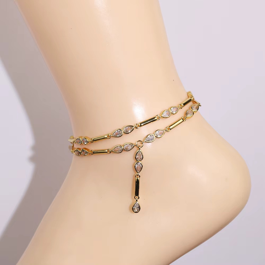 ATJMLADY Fußkettchen, weißer tropfenförmiger Zirkonia, Damen, 21+5cm - Bild 2