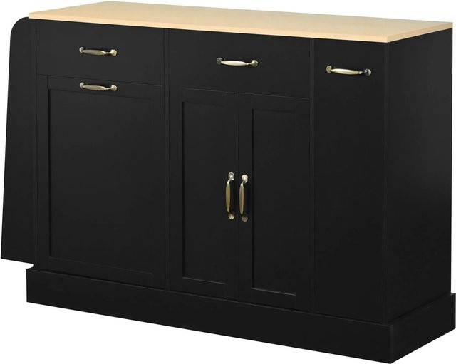 okwish Sideboard in Schwarz mit Schubladen und Abfallfach für Küche und Flur, B/T/H: 133 x 40 x 86 cm - Bild 1