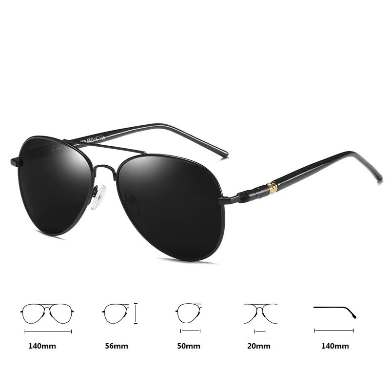 Aviator Sonnenbrille, Metall, Vollrand, Schwarz, Unisex - Bild 2