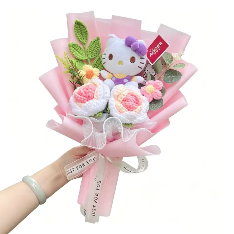 Sanrio Hello Kitty Kuromi Melody Plüschtier, mit gehäkelten Blumen - Bild 2