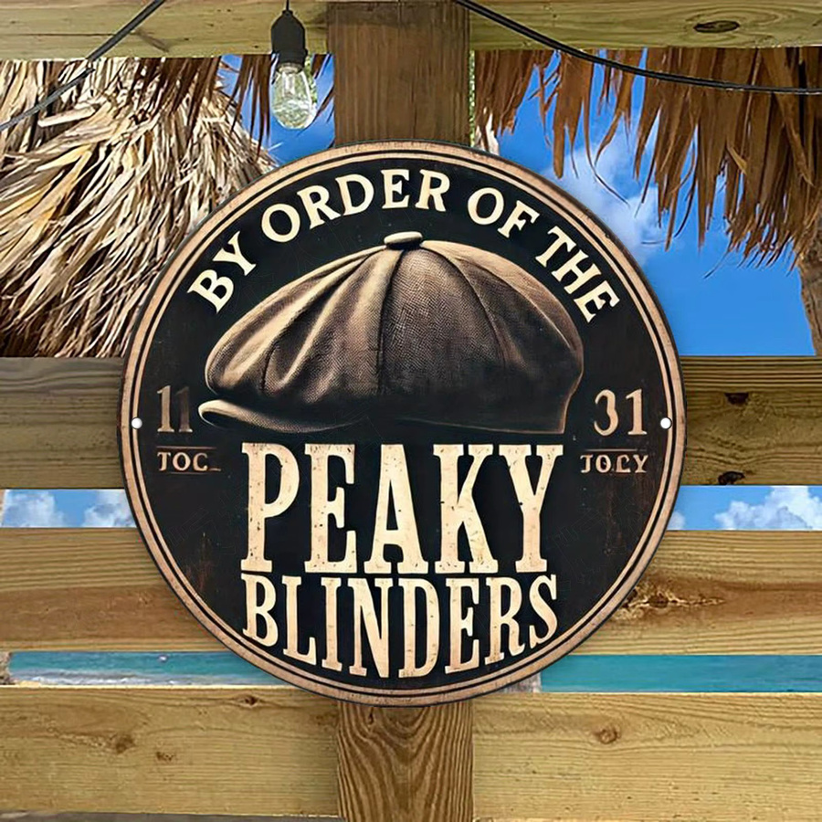 Potdemiel Vintage Metall-Wandkunstschild By Order of The Peaky Blinders, kreisförmiges Retro-Dekor aus Aluminium in Schwarz, Durchmesser: 20 cm - Bild 4