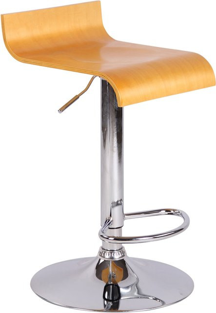 TPFLiving Barhocker Wullf mit Holzsitz und Metallgestell in Chromoptik, Farbe: Braun/Silber - Bild 1