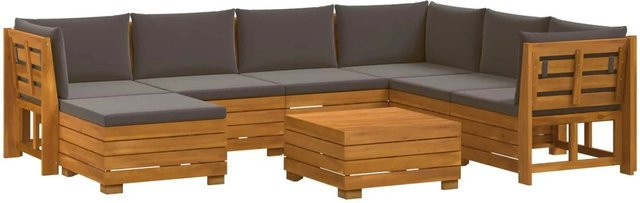 vidaXL Outdoor-Sofagarnitur aus Massivholz Akazie in Braun mit 8 Kissen und L-Form - Bild 1