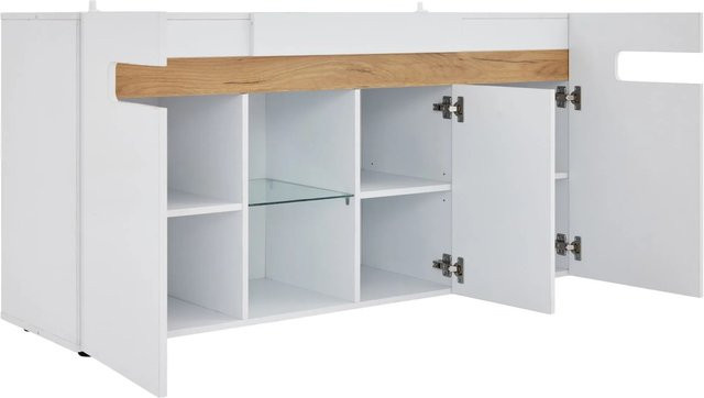 okwish Sideboard mit 3 Türen in Weiß Hochglanz mit LED App Steuerung für dein Wohnzimmer, B/T/H: 140 x 40 x 70 cm - Bild 1