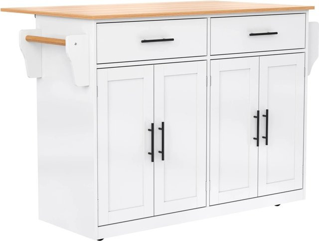 okwish Servierwagen mit klappbarer Tischplatte in Weiß für Küche und Esszimmer, B/T/H: 120 x 46 x 91 cm - Bild 1