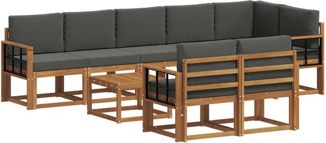 vidaXL Outdoor-Sofagarnitur aus Akazienholz in L-Form mit 9-teiligem Set und Kissen, Farbe: Anthrazit und Natur - Bild 1