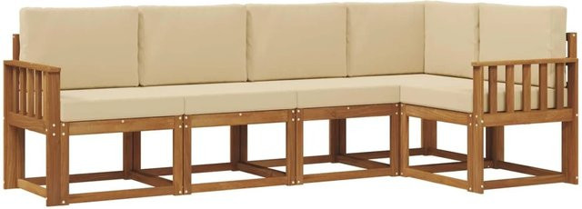 vidaXL L-Shape Garten-Sofa Set aus Akazienholz in Beige und Braun mit 5 Kissen und abnehmbaren Bezügen - Bild 1