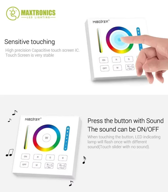 Miboxer LED-Touchpanel-Fernbedienung 2,4 GHz Dimmcontroller für B0 B1 B2 B3 B4 B8 Lampen (4-Zonen oder 8-Zonen für einfarbige, RGB+CCT, RGBW oder LED-Leuchten) - Bild 3