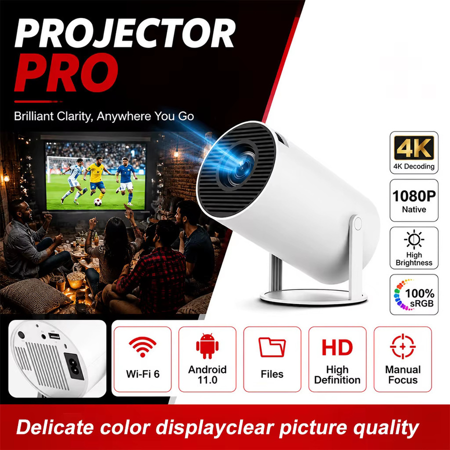 ZNLYRION 4K Mini Tragbarer Smart-Projektor mit Android 11.0, WiFi 6 und 200 ANSI in Weiß - Bild 5