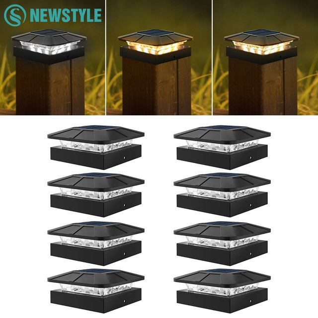 Wasserdichte Solar-Pfostenkappenleuchte in Schwarz für quadratische Zaunpfosten mit warmweißem Licht und 3 Modi - Bild 1