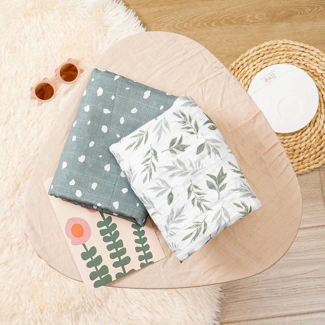 Kangobaby Musselin Baumwolle Baby Wickeldecken und Badetücher Set, 2-teilig, Mehrfarbig - Bild 1