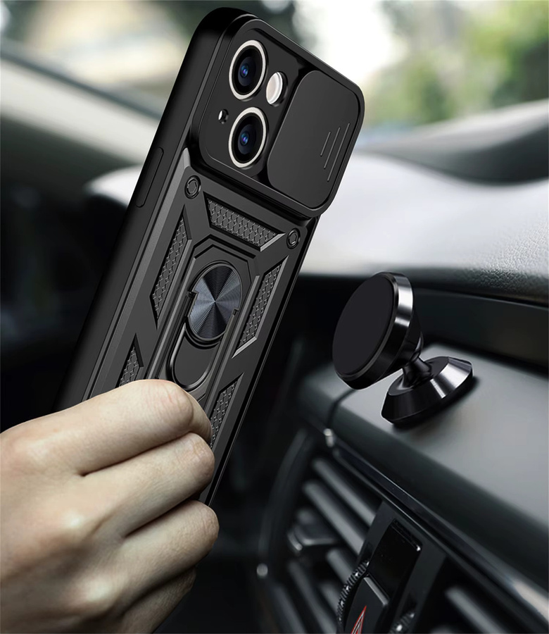 Funda Capa Stoßfeste Rüstungshülle mit Slide-Kameraobjektivschutz für iPhone 13, iPhone 14 und iPhone 15 in Schwarz oder Blau - Bild 3