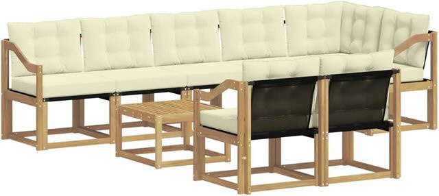 vidaXL Outdoor-Sofagarnitur 9-tlg. aus Akazienholz mit Kissen in Weiß und Beige - Bild 1