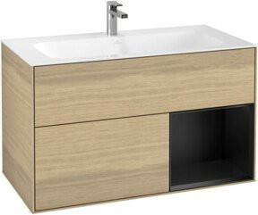 V&B Waschtischunterschrank Finion Wandbeleuchtung in Eichenfurnier lackiert B/T/H: 99,6 x 49,8 cm - Bild 1